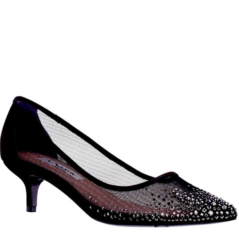 Shoes NINA black mesh dress heels. Glittery trim. Worn once to wedding.